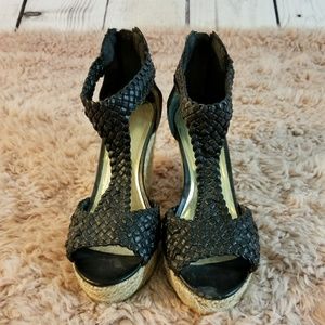 Nine West Black Espadrille Wedges Size 7
